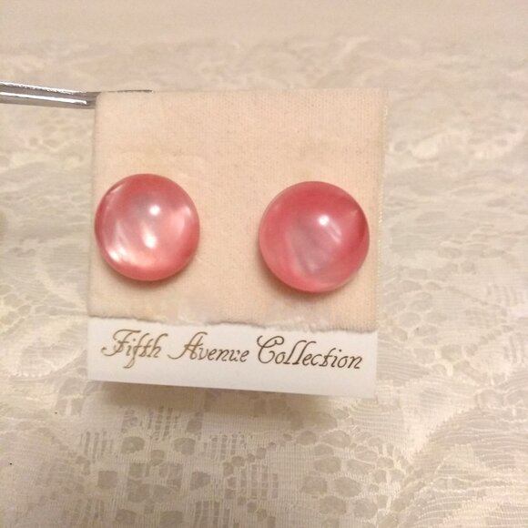 Vintage Silver Tone Round Pink Stud Earrings Non-Pierced Clip Earrings - Picture 2 of 7
